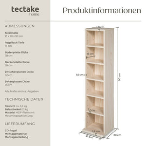 Standregal Medienregal, 6 Fächer, buche