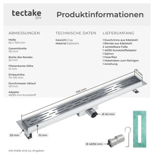 Duschrinne Edelstahl 70 cm