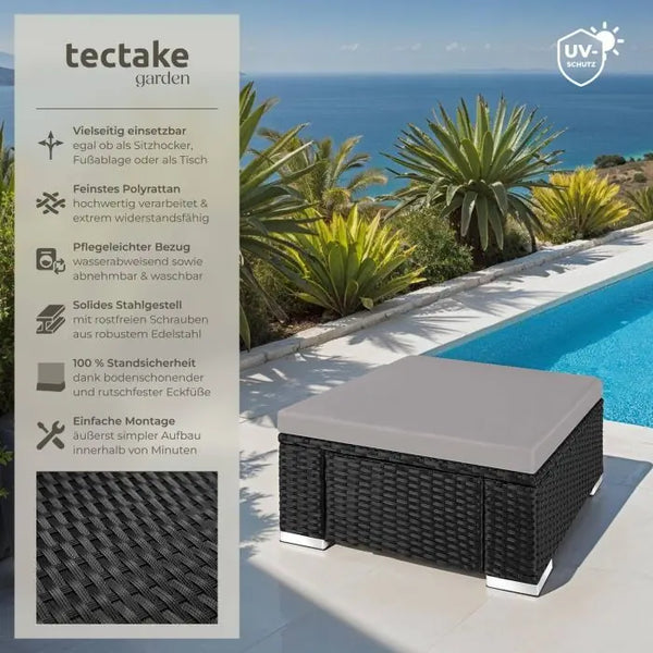 Rattan Sitzhocker Bitonto schwarz/grau