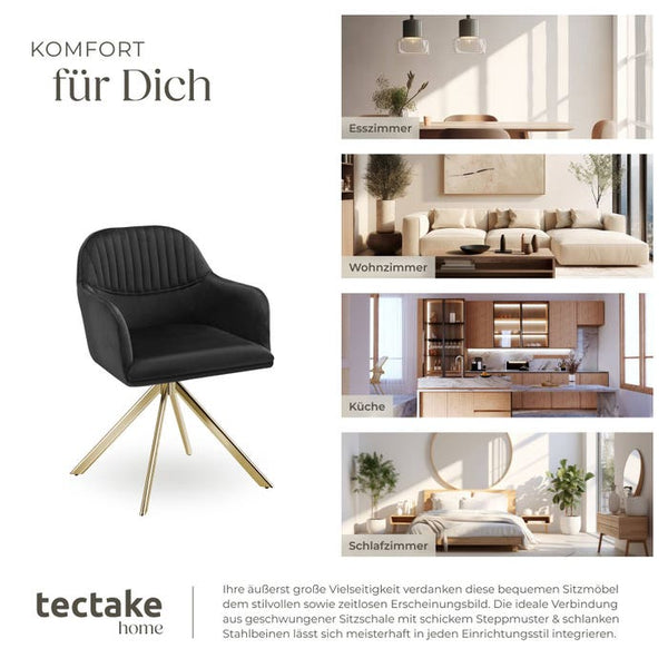 Samt-Drehstuhl Lona schwarz/gold 2er Set