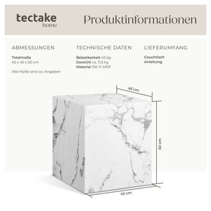 Couchtisch Lasley Marmor Optik weiß 45 x 45 x 50 cm