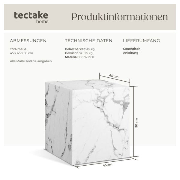 Couchtisch Lasley Marmor Optik weiß 45 x 45 x 50 cm