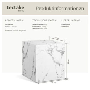 Couchtisch Lasley Würfel Marmor Optik weiss 45 x 45 x 50 cm