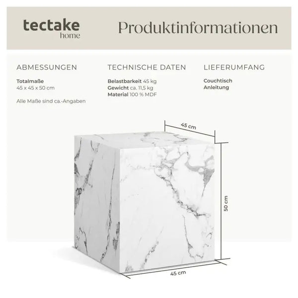 Couchtisch Lasley Würfel Marmor Optik weiss 45 x 45 x 50 cm