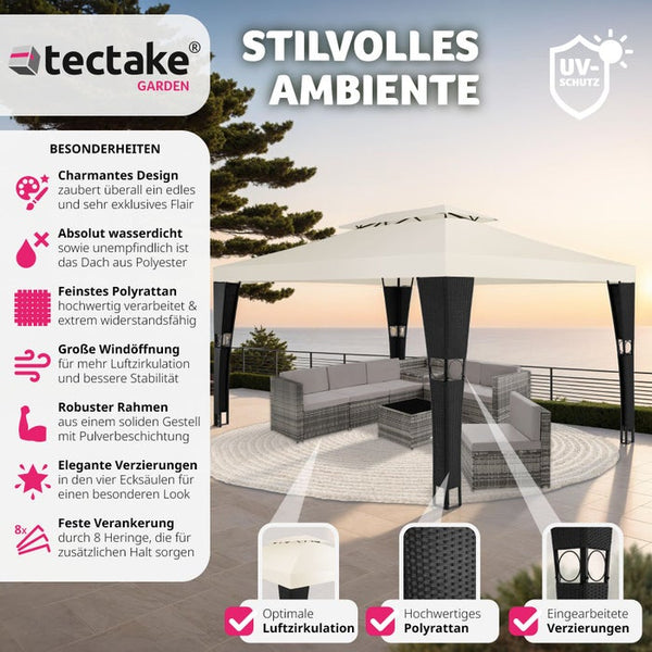 Rattan Garten Pavillon Mona 3x4m schwarz/crème