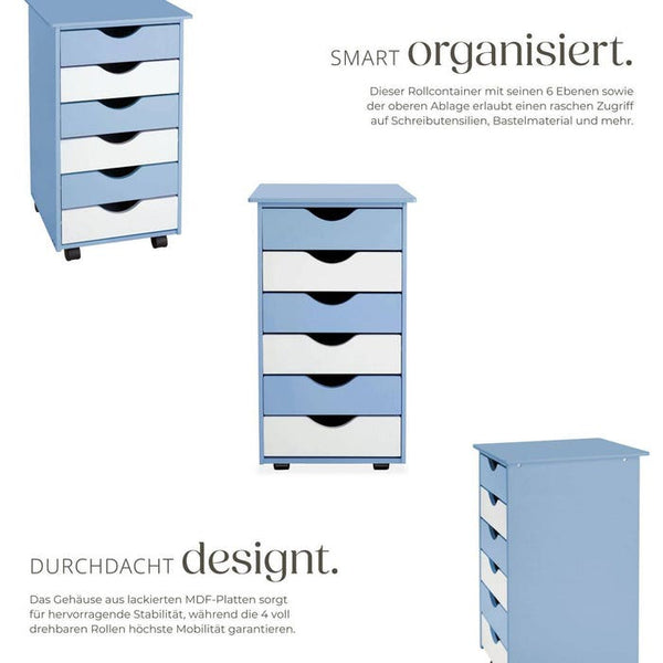 Rollcontainer aus Holz, blau