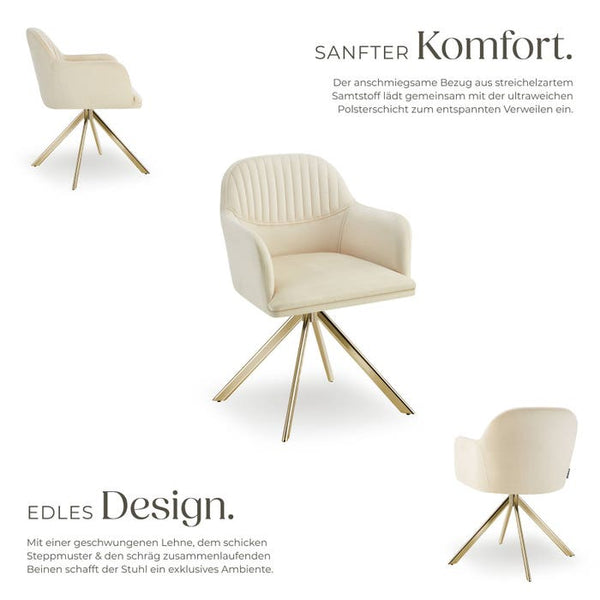 Samt-Drehstuhl Lona créme/gold pro Stück