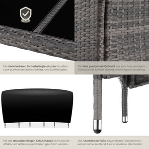 Rattan Sitzgruppe 6+1 mit Schutzhülle grau/weiss