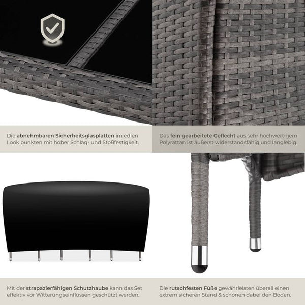 Rattan Sitzgruppe 6+1 mit Schutzhülle grau/weiss