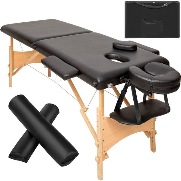 Set lettino da massaggio Freddi a 2 zone con imbottitura da 5 cm, ruote e struttura in legno nero