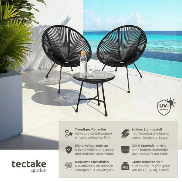 2 Santana garden chairs with table - black