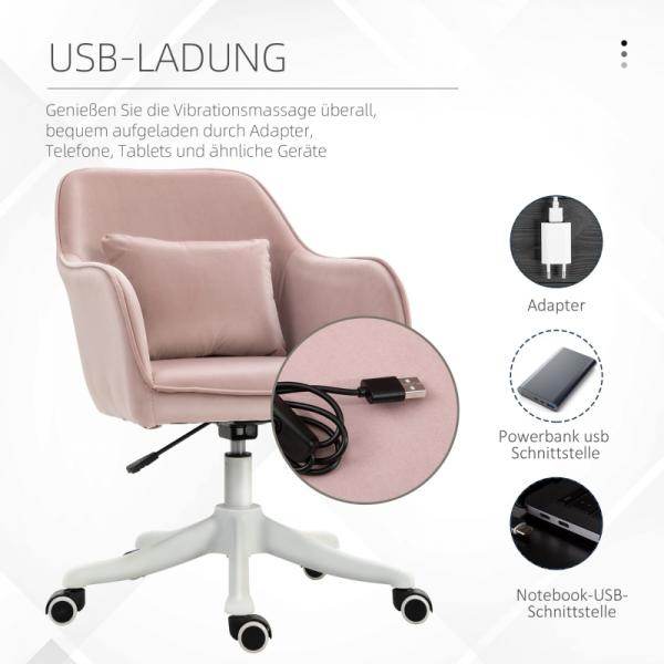 Bürostuhl mit Vibrationsfunktion USB-Schrittstelle Massagefunktion Lendenkissen höhenverstellbar Rosa