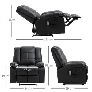 Massagesessel, Relaxsessel, 8 Vibrationspunkte, Liegefunktion, Kunstleder, schwarz,