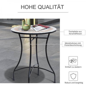 Gartentisch Balkontisch Mosaiktisch Seviertisch rund Stahl + Keramik
