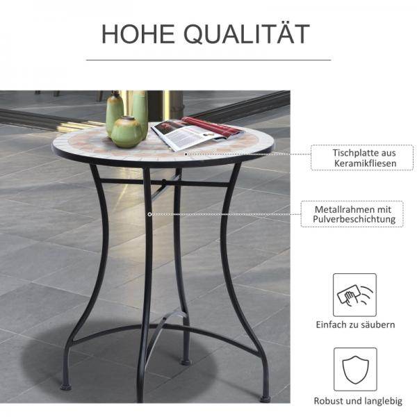 Gartentisch Balkontisch Mosaiktisch Seviertisch rund Stahl + Keramik