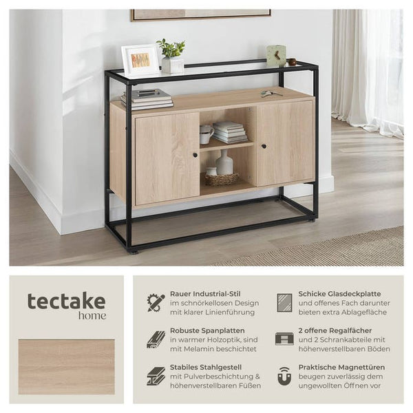 Sideboard Oldham 100x38x80,5cm Industrial Holz hell, Eiche Sonoma