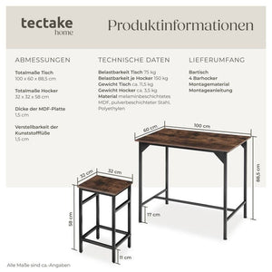 Bartisch-Set Edinburgh Industrial Holz dunkel, rustikal
