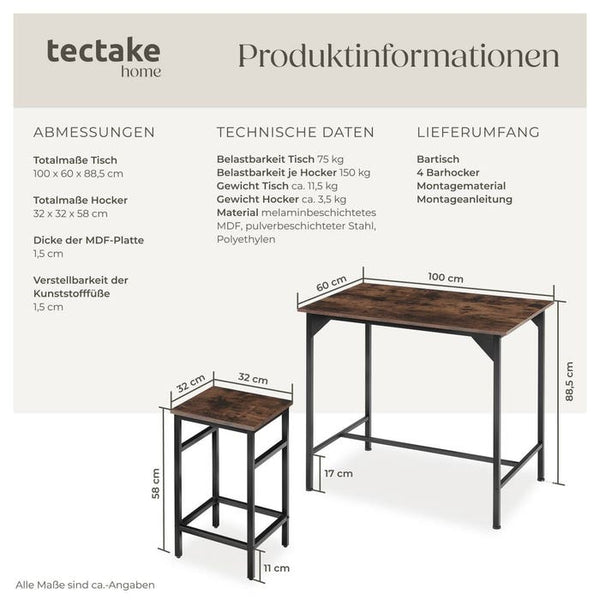 Bartisch-Set Edinburgh Industrial Holz dunkel, rustikal