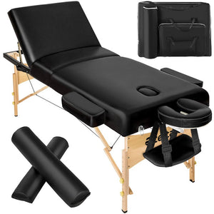 3 Zonen Massageliege-Set Somwang mit 7,5cm Polsterung, Rollen und Holzgestell schwarz