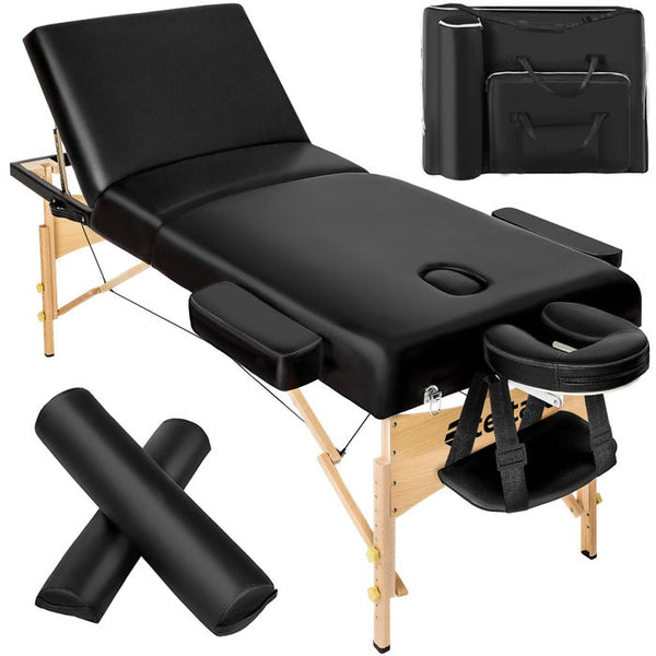 3 Zonen Massageliege-Set Somwang mit 7,5cm Polsterung, Rollen und Holzgestell schwarz