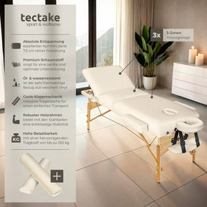 3 Zonen Massageliege-Set Somwang mit 7,5cm Polsterung, Rollen und Holzgestell beige