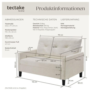 Sofa Viborg 2-Sitzer mit Federkern creme