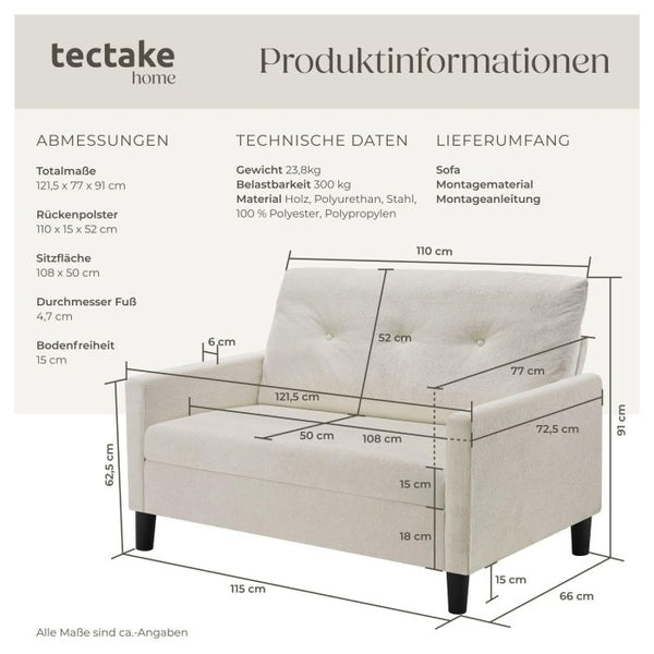 Sofa Viborg 2-Sitzer mit Federkern creme