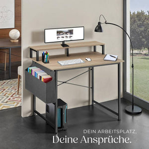 Schreibtisch mit Ablage und Stofftasche Industrial Holz hell, Eiche Sonoma 120 cm