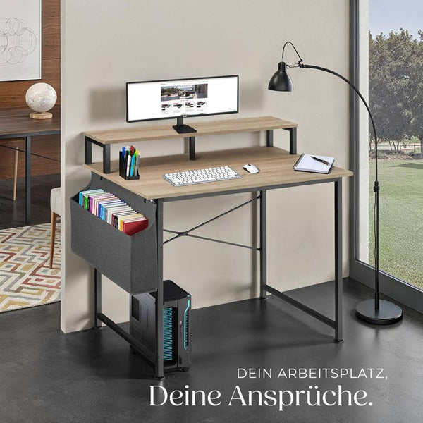Schreibtisch mit Ablage und Stofftasche Industrial Holz hell, Eiche Sonoma 120 cm
