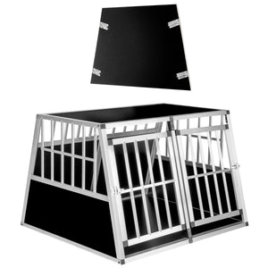 Caisse de transport double pour chiens avec paroi arrière inclinée et séparateur