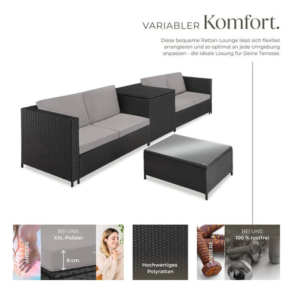Rattan Lounge Siena schwarz/grau