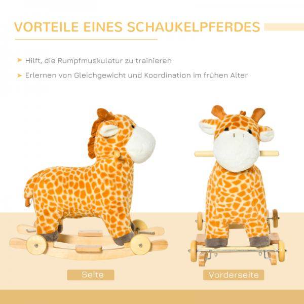 2-IN-1 Schaukelpferd mit Räder Plüsch Schaukeltier Babyschaukel Spielzeug Giraffen-Design Gelb