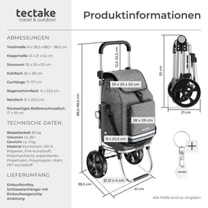 Einkaufstrolley Shopper 3in1 klappbar mit Kühltasche grau