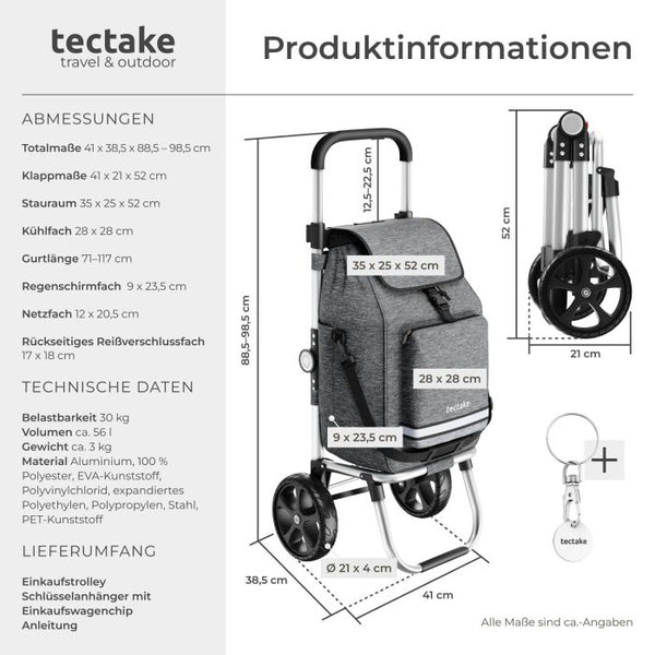 Einkaufstrolley Shopper 3in1 klappbar mit Kühltasche grau