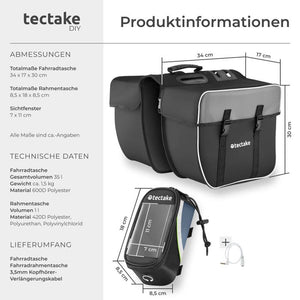 Set Fahrradtasche Georg und Fahrradrahmentasche schwarz/grün 18 x 8,5 x 8,5 cm