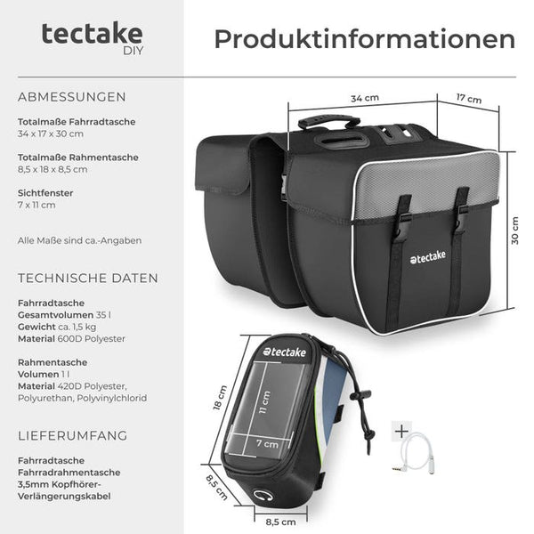Set Fahrradtasche Georg und Fahrradrahmentasche schwarz/grün 18 x 8,5 x 8,5 cm