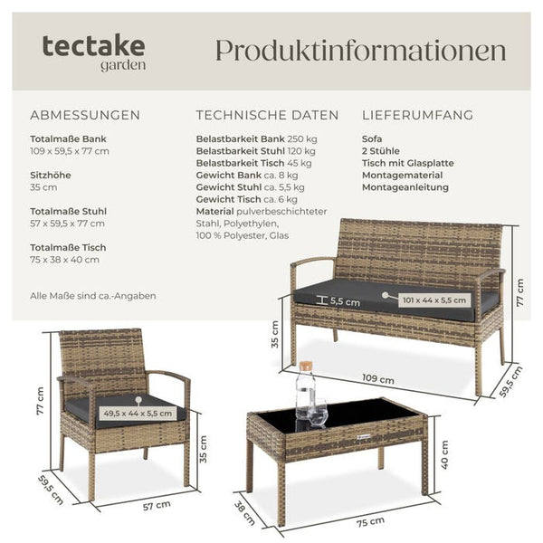 Rattan Sitzgruppe Sparta 3+1 natur