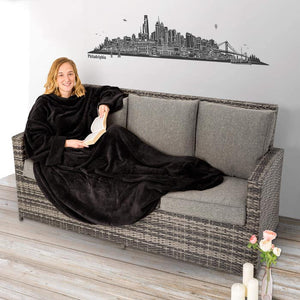 2x Kuscheldecken mit Ärmeln, 200x170cm, schwarz