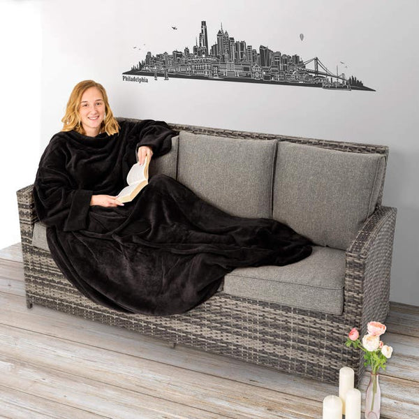 2x Kuscheldecken mit Ärmeln, 200x170cm, schwarz