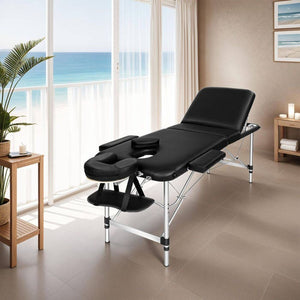 3 Zonen Massageliege mit 5cm Polsterung und Aluminiumgestell schwarz