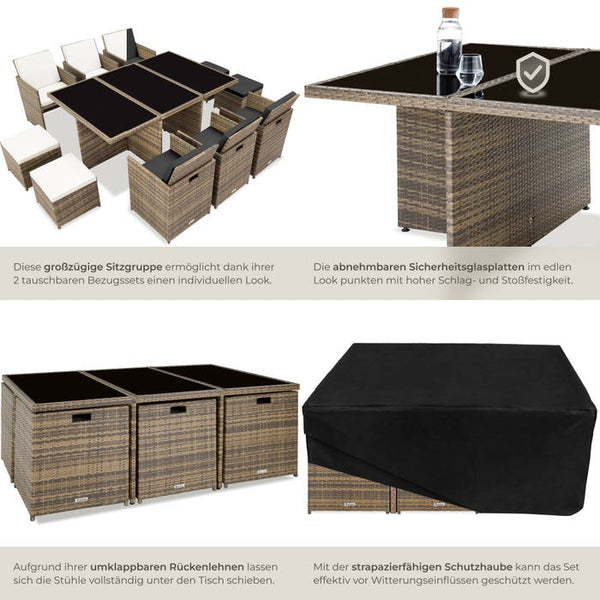 Aluminium Rattan Sitzgruppe New York 6+4+1, natur