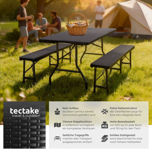 Campingtischgarnitur klappbar schwarz-Rattanoptik