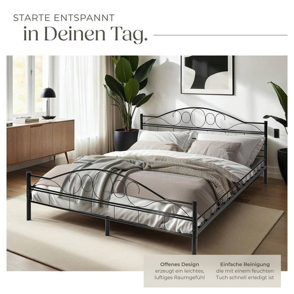 Metallbett mit Lattenrost im romantischen Design schwarz/schwarz 200 x 180 cm