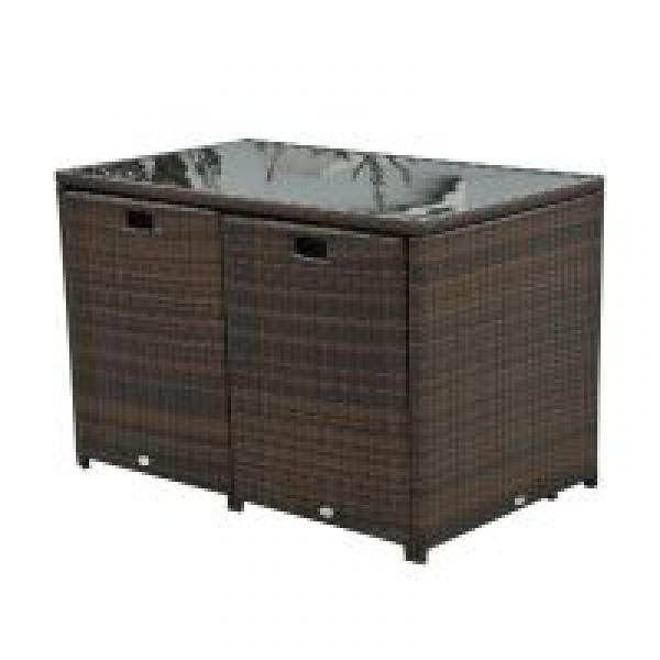 5tlg. Polyrattan Rattan Essgruppe Gartenset Sitzgruppe Sofa Garnitur Stahl Braun+Khaki
