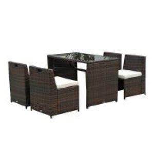 5tlg. Polyrattan Rattan Essgruppe Gartenset Sitzgruppe Sofa Garnitur Stahl Braun+Khaki
