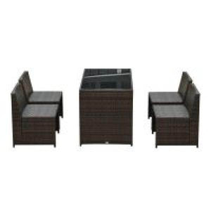 5tlg. Polyrattan Rattan Essgruppe Gartenset Sitzgruppe Sofa Garnitur Stahl Braun+Khaki
