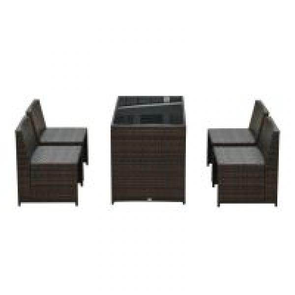 5tlg. Polyrattan Rattan Essgruppe Gartenset Sitzgruppe Sofa Garnitur Stahl Braun+Khaki