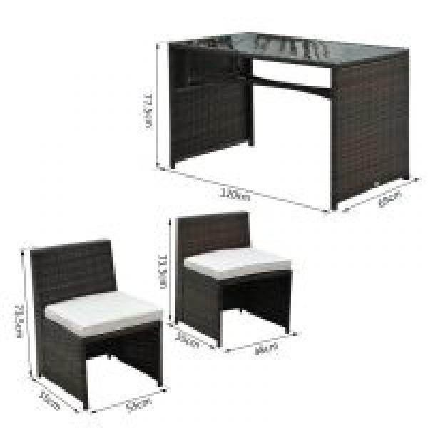 5tlg. Polyrattan Rattan Essgruppe Gartenset Sitzgruppe Sofa Garnitur Stahl Braun+Khaki