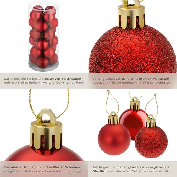 24er Set Weihnachtskugeln rot
