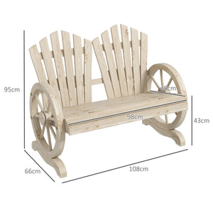 Gartenbank, Wagenrad-Design, für 2 Personen, Naturholz